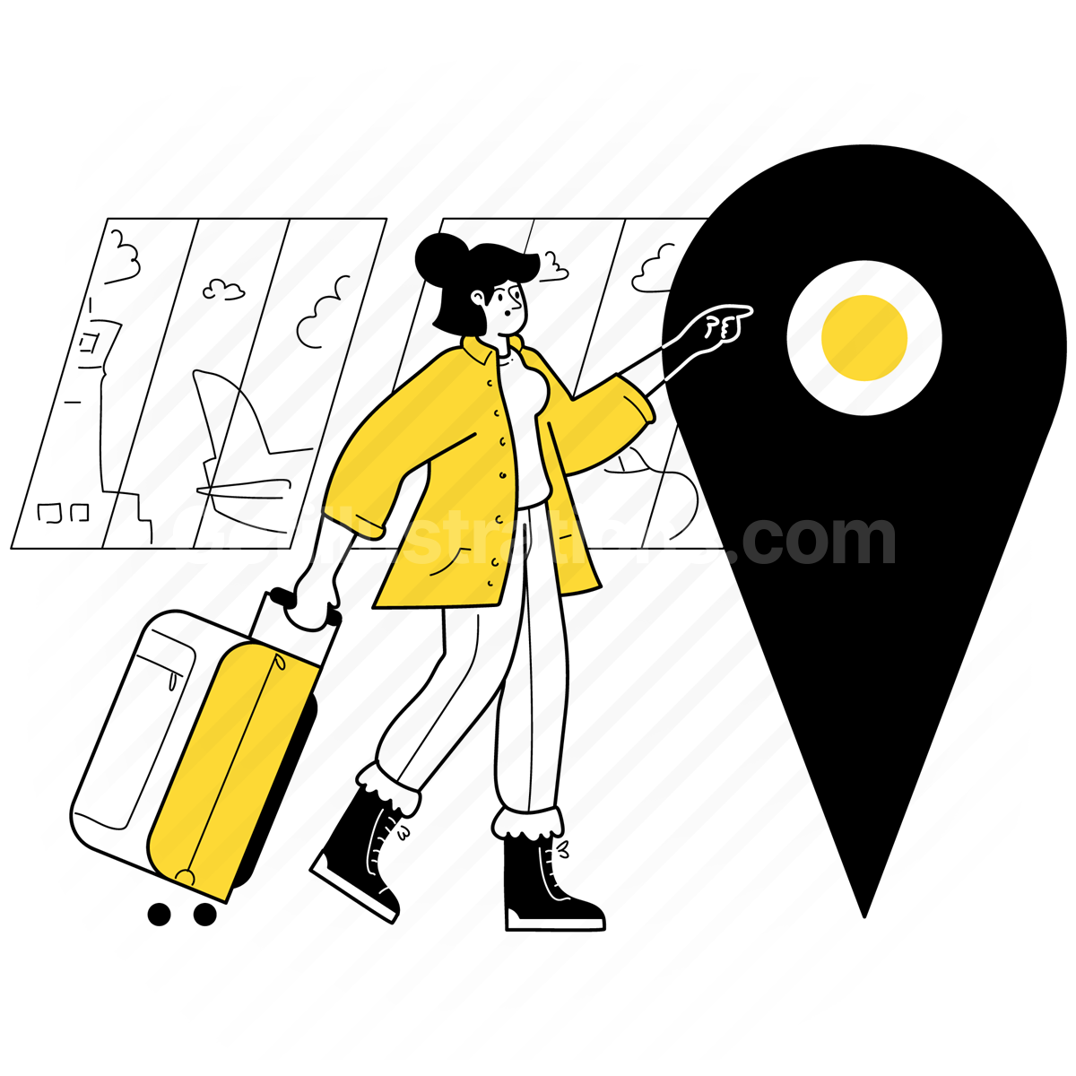 travelling, marker, pin, destination, location, airport, airplane